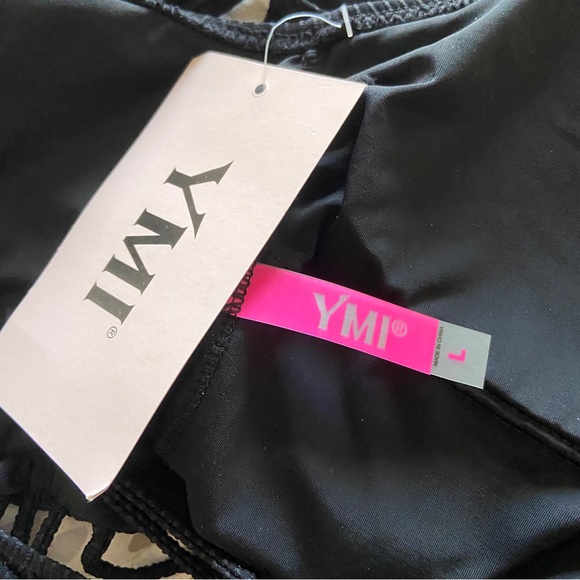 YMI Black One Piece Tank Swimsuit w/front & back cutouts - Size L Large NWT - Picture 10 of 10